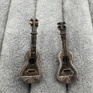 Vintage Sterling Silver Screwback Guitar Earrings